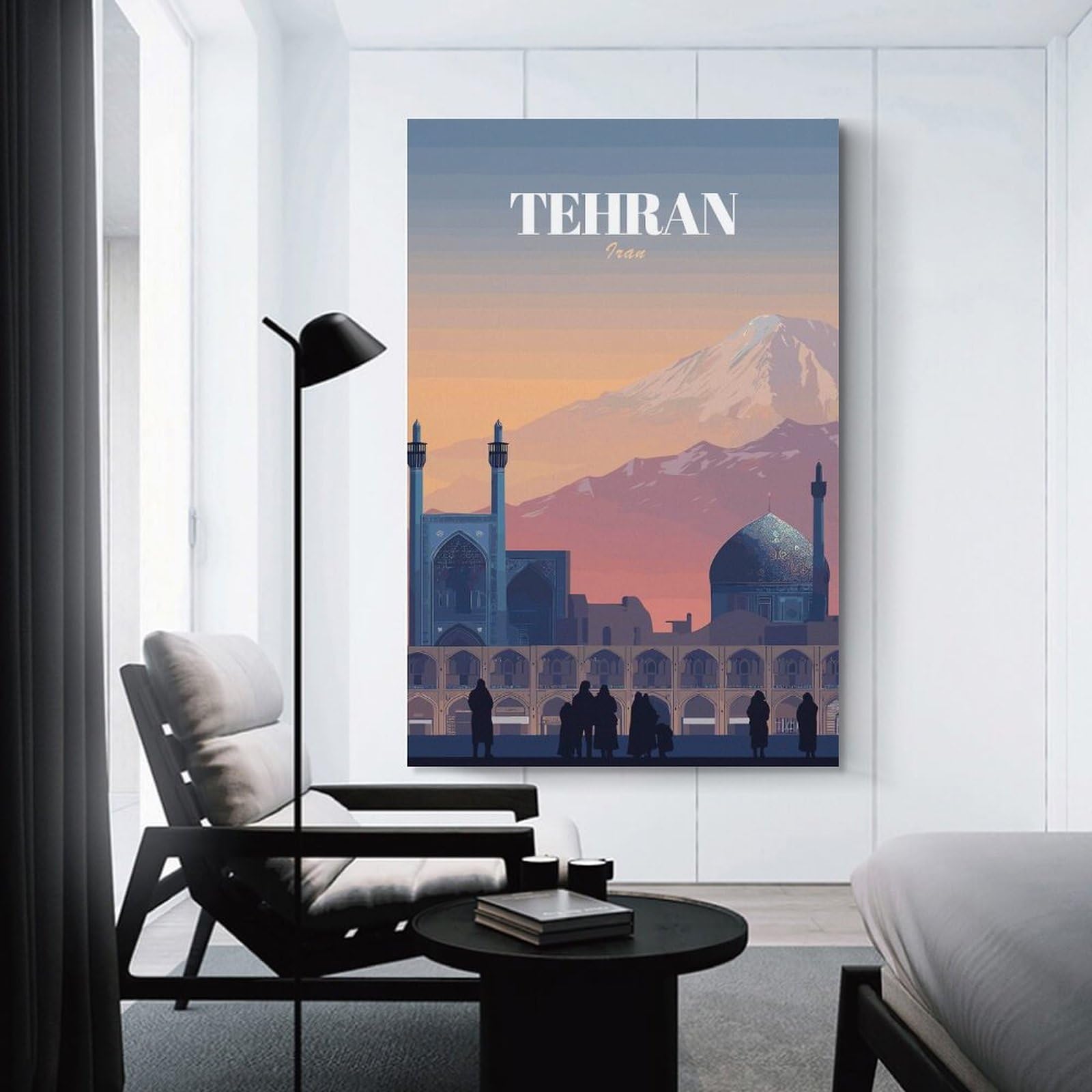 Junmoney Canvas Wall Decor Tehran Cityscape with Mountain, 20x30inch(50x75cm), for Living Room, Bedroom Or Apartment Walls, A Home Accent with Warm Character