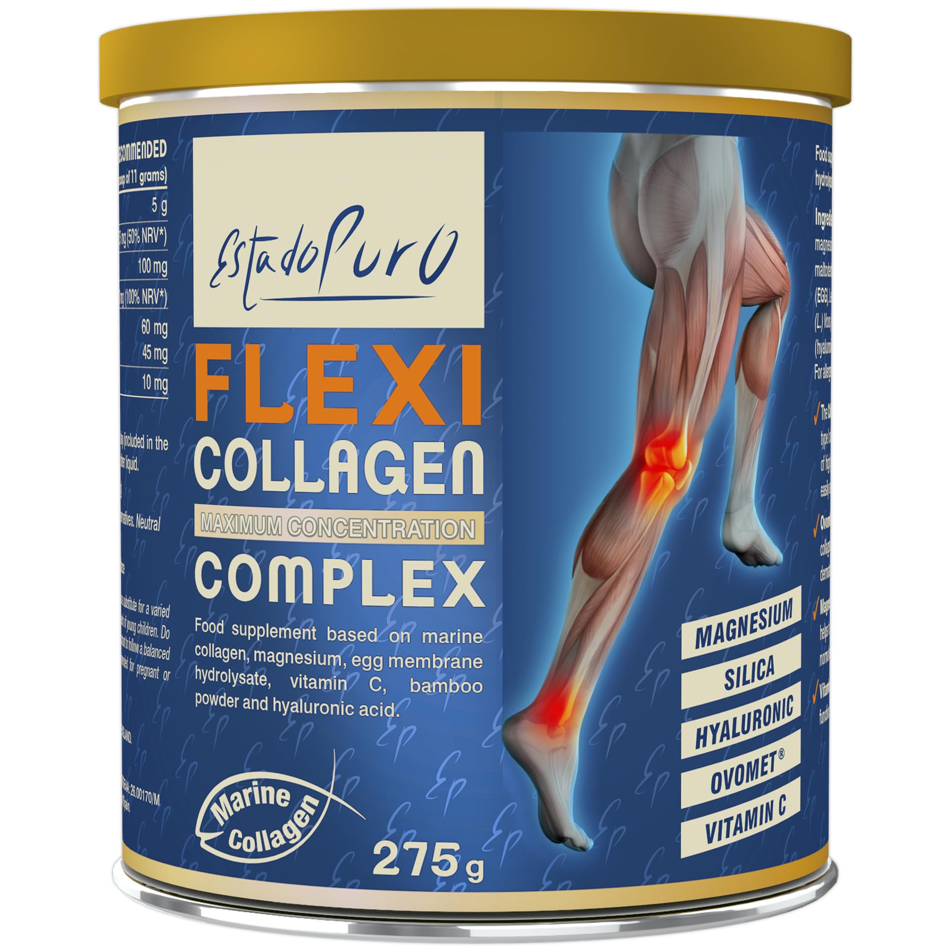 Marine Collagen Powder 5000mg | Hydrolyzed Collagen Peptides with Hyaluronic Acid, Eggshell Membrane | Supports Healthy Joints Skin Hair Nails Gut | Formulated for Men & Women | 275g, 25 Servings