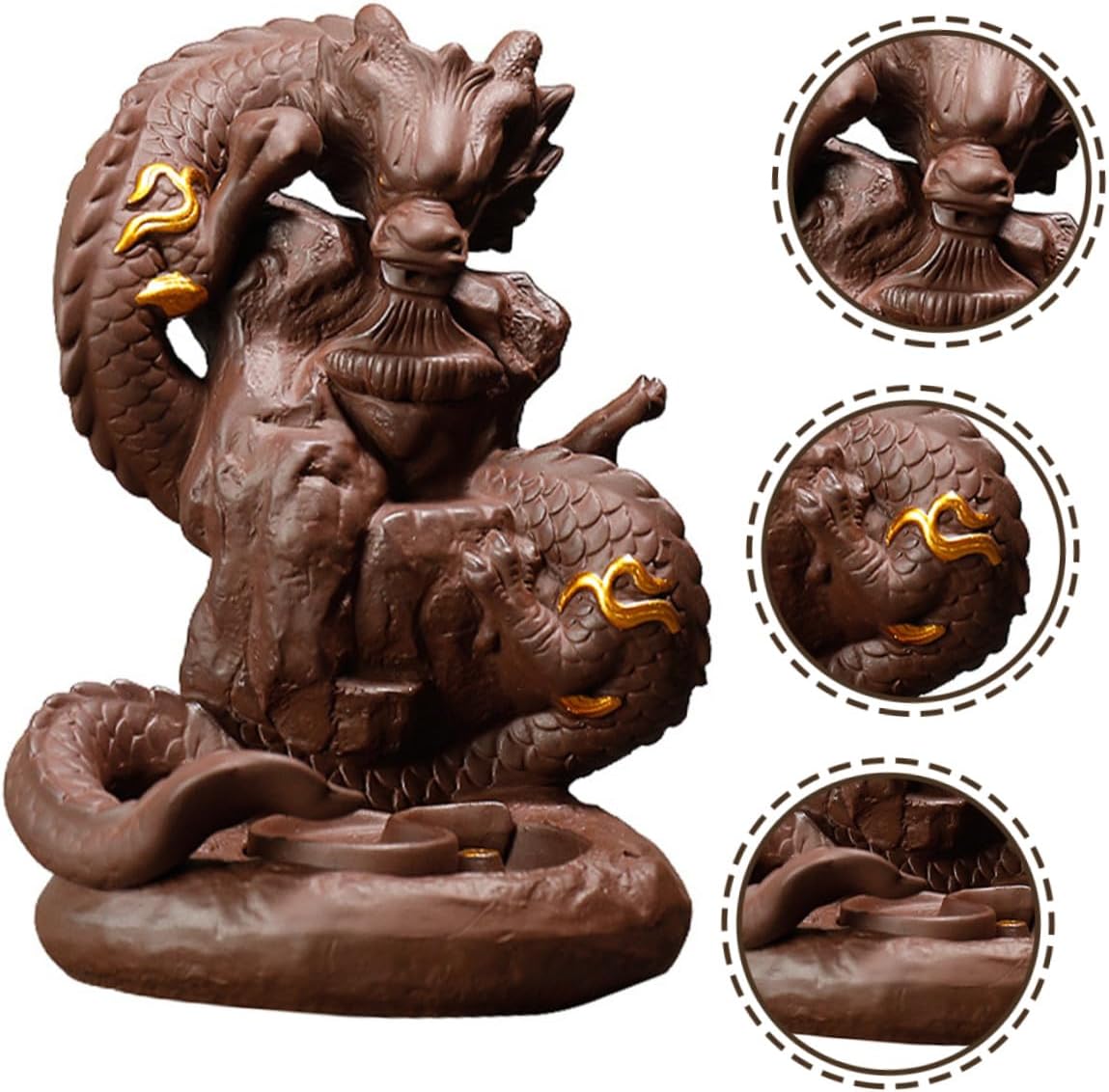 Yardwe Dragon Backflow Incense Holder Purple Sand Cone Burner Dragon Design Censer Home Fragrance Decor for Office and Meditation