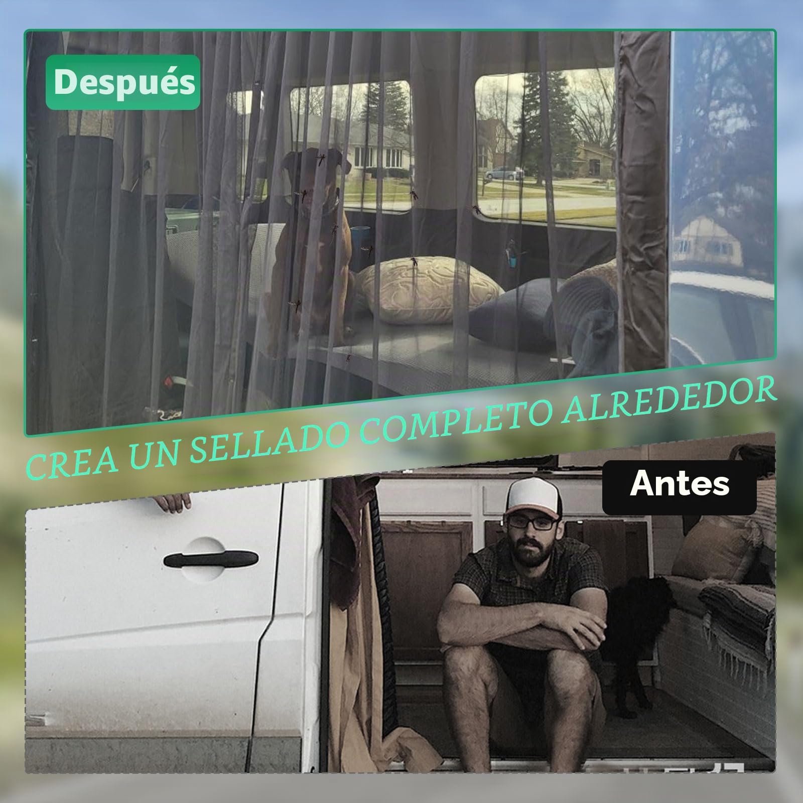 Mosquitera magnética universal para puerta lateral para Mercedes Sprinter, Opel Movano, Fiat Ducato, cierre magnético en los bordes y en el medio, 180 x 150 cm