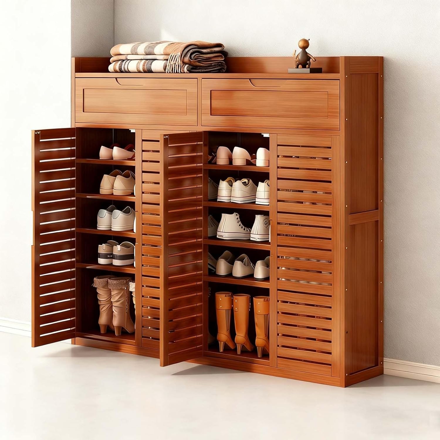 7-Tier Bamboo Shoe Cabinet - Slim Shoe Rack Organizer for Entryway, Hallway & Living Room Storage, Space-Saving Design for Shoes & Accessories