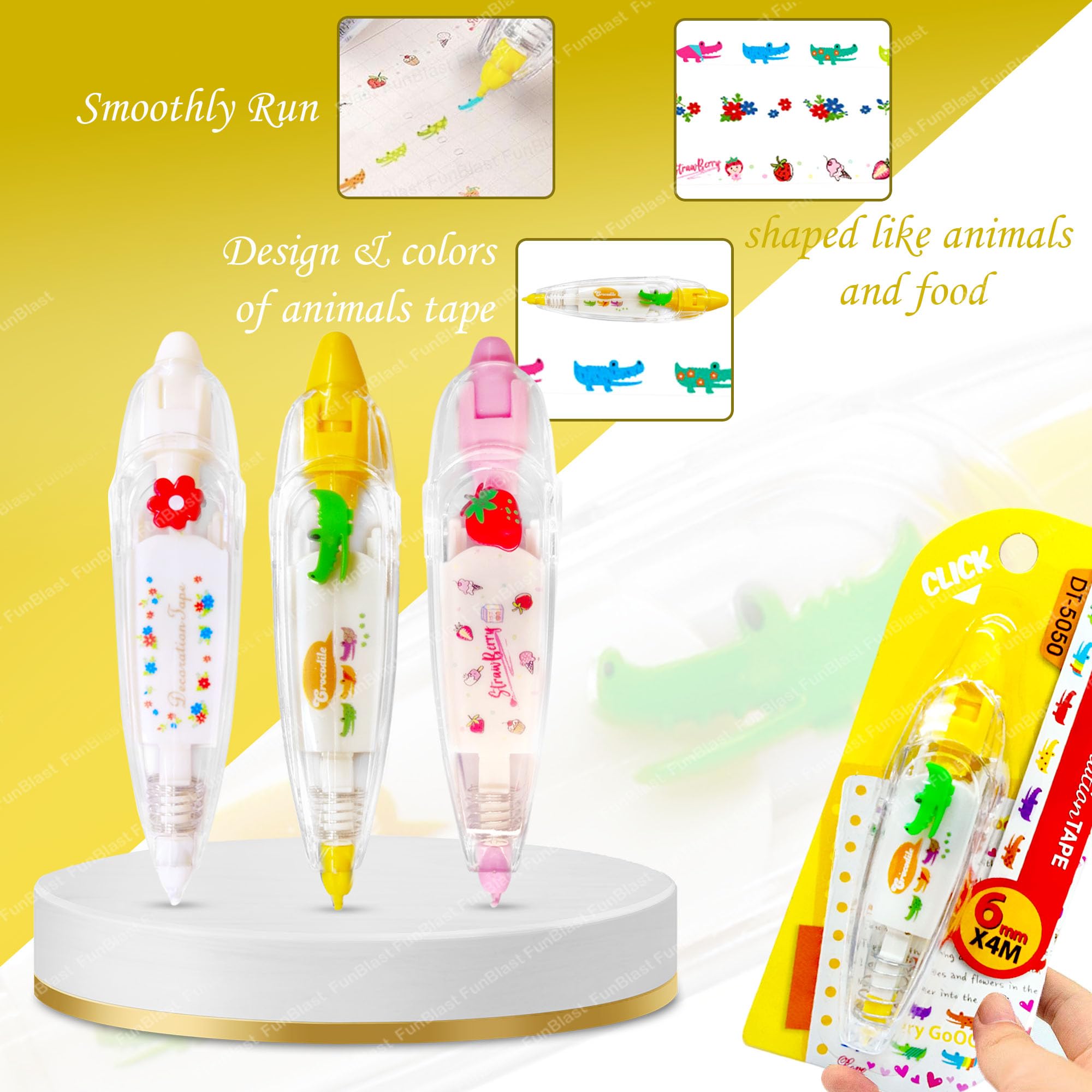 FunBlast Decoration Tape, 2 Pcs Cute Novelty Sticker Pen Machine Decorative Tape for Scrapbooking Diary Planner Journal DIY Art & Crafts Decorative Masking Tape (4 Meter X 6 MM) (Random Design) 2