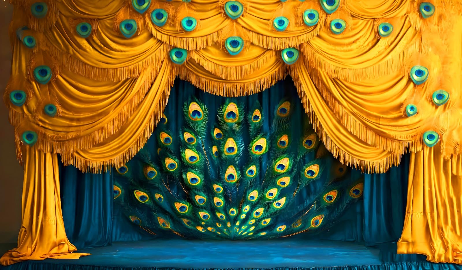 Peacock Feathers Decoration Design Backdrop Cloth for Pooja Decoration Background Curtain Cloth Fabric-Polyester Size 5 Feet Height and 8 Feet Width(5 * 8)-picture-26