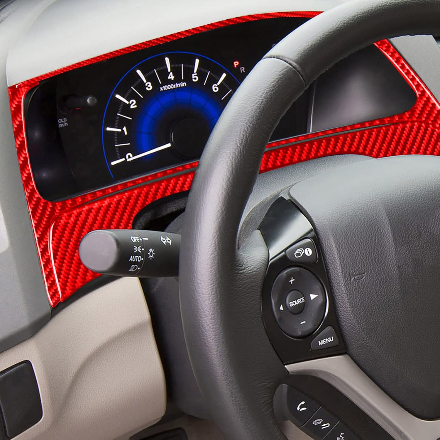 Real Premium 3K Carbon Fiber Speedometer Tachometer Dashboard Trim Decoration Panel Cover Decals Sticker Compatible with Honda Civic 9 Coupe Sedan 2013 2014 2015 Car Interior Accessories 3pcs Red