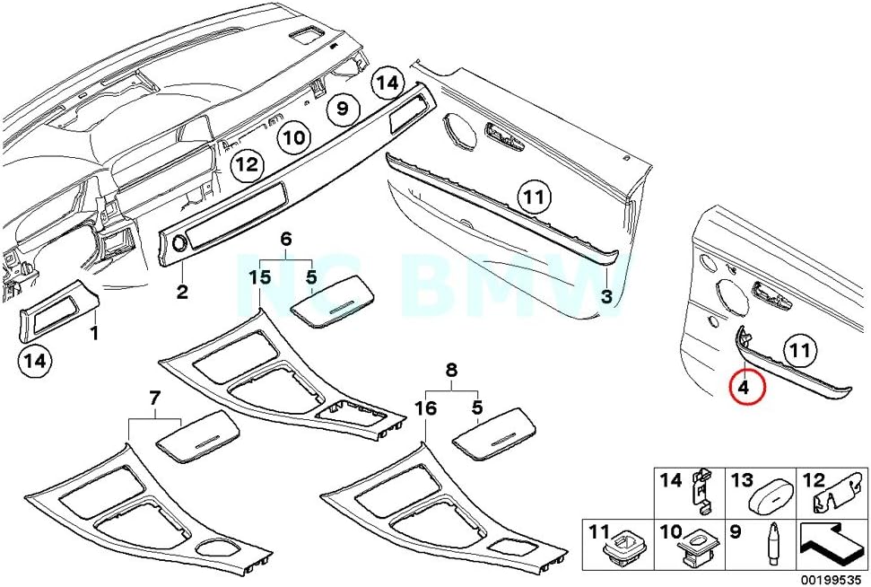 BMW Genuine Rear Right Door Aluminum Decor Strip Automotive
