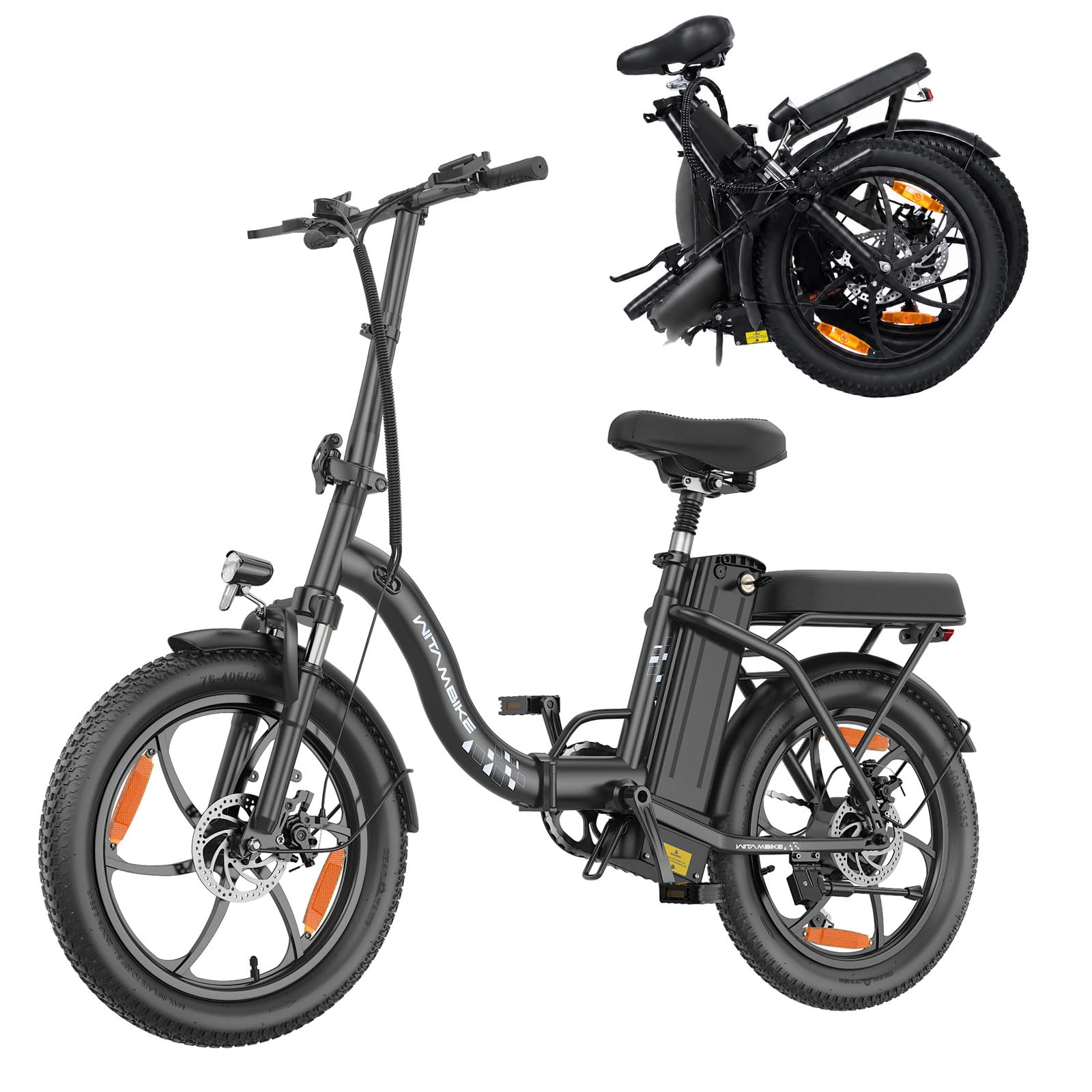 Faltbares E-Bike 20 Zoll, 250W Elektrofahrrad mit 48V 16AH Akku (100km), 7 Gang Cityrad mit Federung, LED & Scheibenbremsen, Carbonstahl-Rahmen