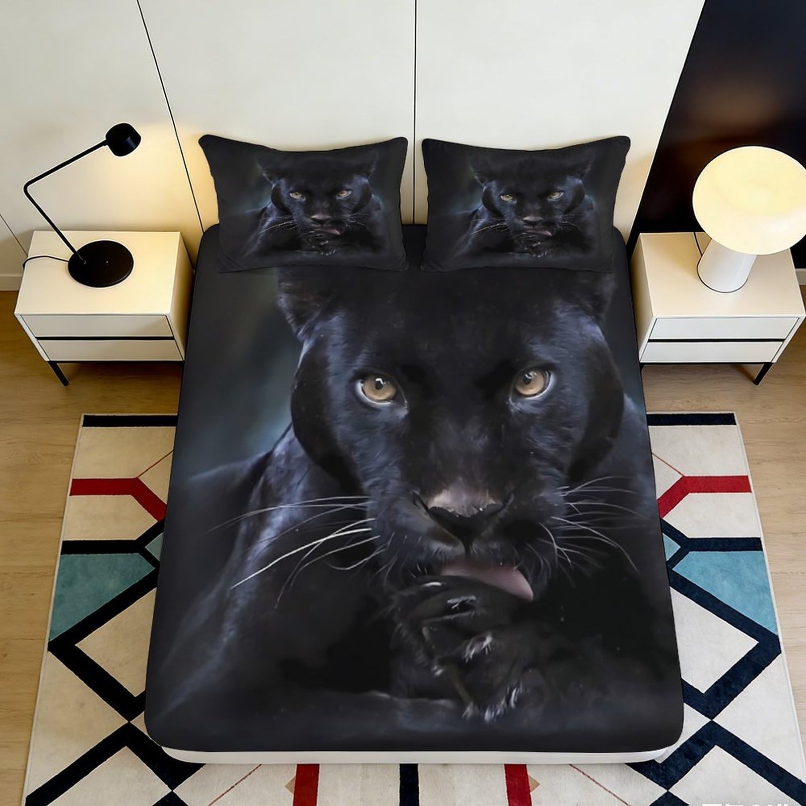 Jqzkxnhpbr Style-9 3D Printed Black Panther Fitted Sheet Microfiber Soft Breathable Wild Cat Bed Cover For Bedroom Guest Room Decor 90X200x25cm