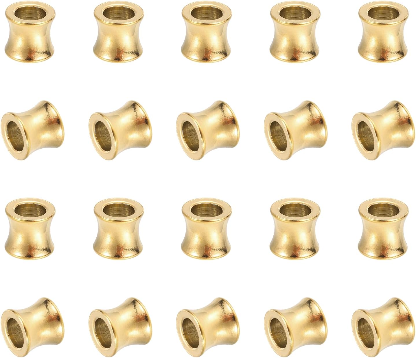 20Pcs Stainless Steel Big Hole 18k Gold Paracord Column Beads Grooved Tube Loose Column Spacer Beads 6mm Large Hole for DIY Accessories Bracelet Necklace Jewelry Making