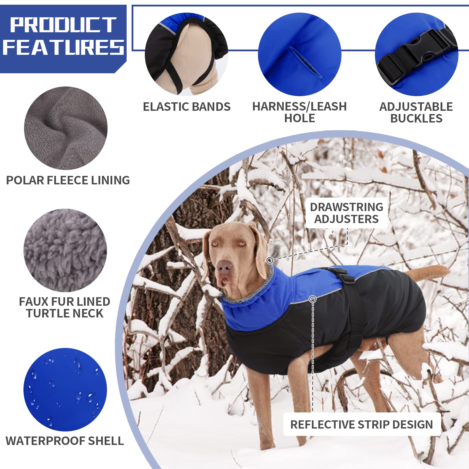 Hjyokuso Dog Coats & Jackets, Waterproof Winter Jacket for Small to Large Dogs, Blue - Image 3