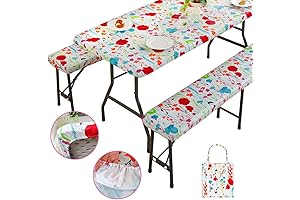 6ft Floral Vinyl Fitted Table Cover with Bench Covers and Bag Waterproof...
