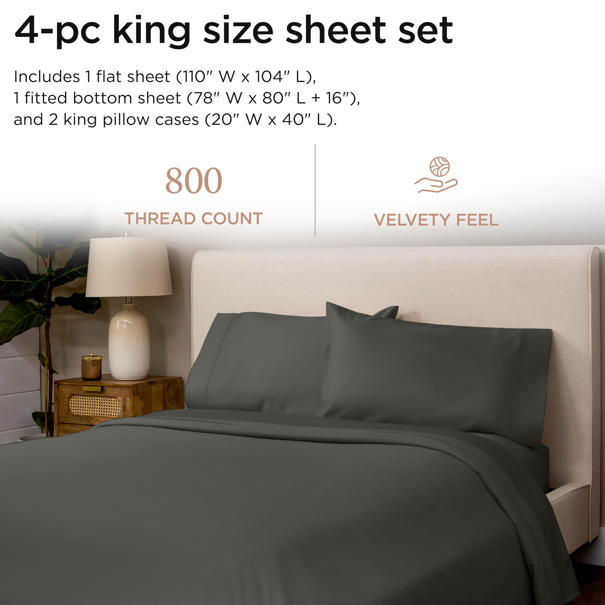 Juego de Ropa de Cama en satén de 800 Hilos, 100% algodón, Juego de Ropa de Cama de 4 Piezas, sábanas Lisas, Tejido en satén, tamaño Grande, Color Blanco, de Threadmill Home Linen.