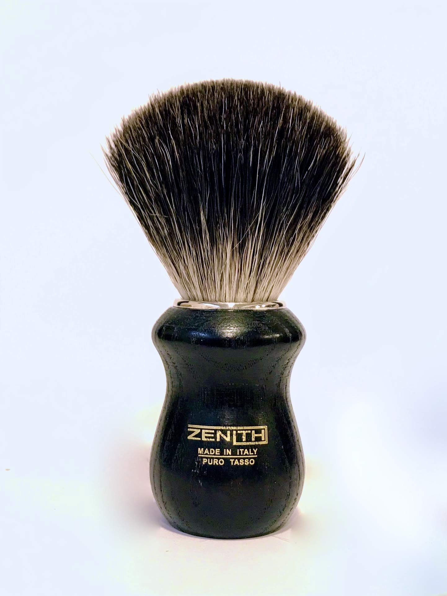 Zenith Barber Brocha de afeitar con pelo de tejón 100% auténtico, Badger oscuro, mango de madera wengué, fabricado en Italia