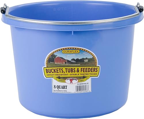 Miller Manufacturing P8BERRYBLUE Plastic Round Back Bucket for Horses, 8-Quart