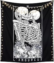 LOMOHOO Skull Tapestry Kissing Lover Black and White Tarot Skeleton Flower Tapestry Wall Hanging Beach Blanket Romantic Bedroom Dorm Home Decor (Skull Kissing Lover, M:130x150cm/51"x59")