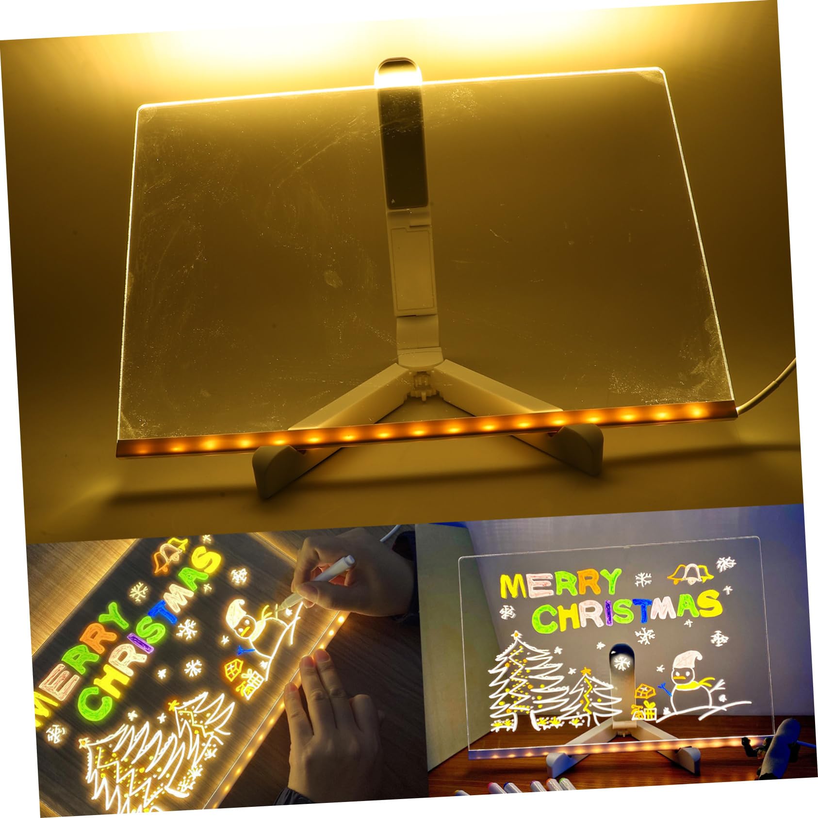 HOMSFOU Lavagnetta Memo in Acrilico USB Luminosa, Stabile da Scrivania, per Ufficio e Feste, Bacheca Trasparente per Appunti