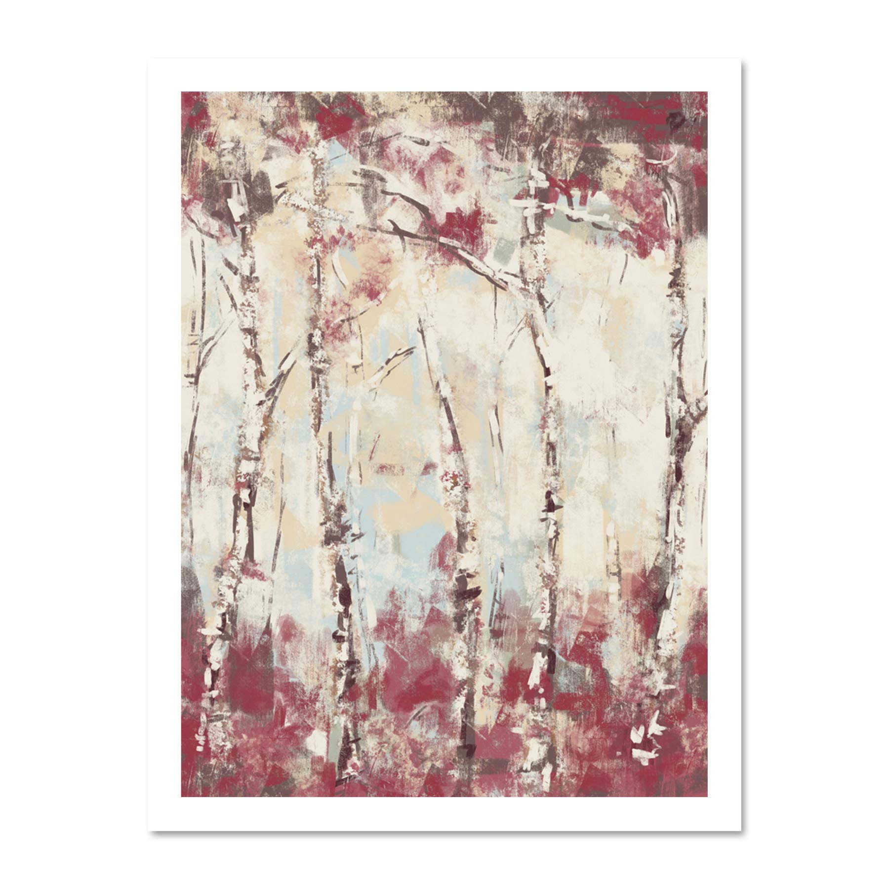 Wee Blue Coo Birch Trees Abstract Painting Large Framed Art Print Wall Poster 18x24 inch