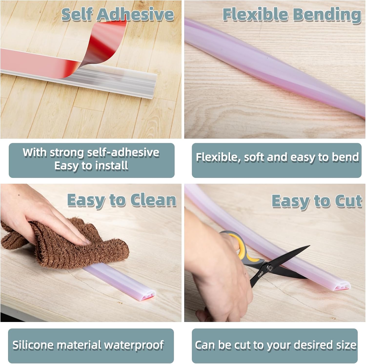 118Inch New Shower Threshold Water Dam Barrier,Collapsible Self-Adhesive Silicone Shower Water Guard for Bathroom Bathtub and Kitchen,Shower Water Blocker Suitable for Wheelchair Acces(Transparent)