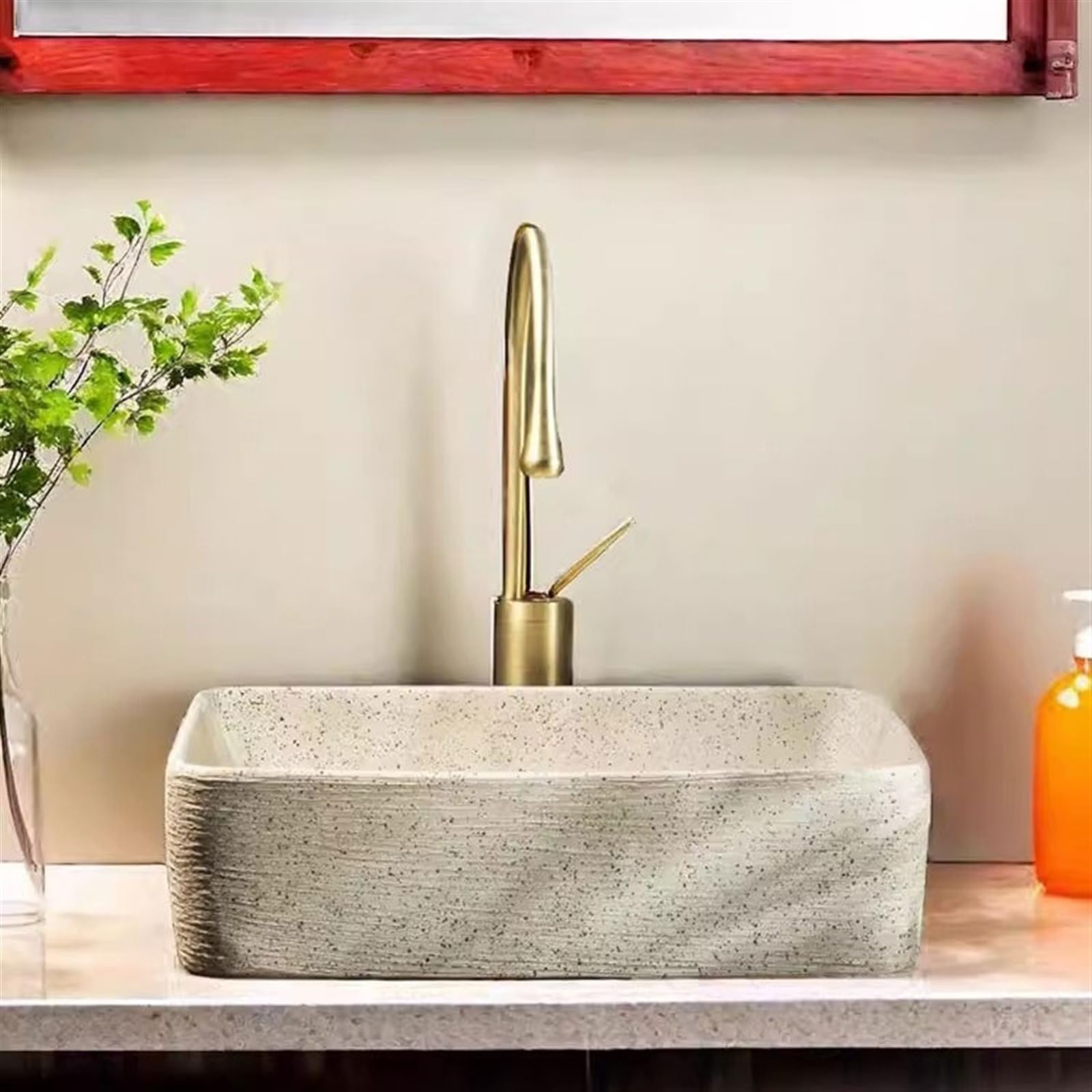 Baño Lavabo Lavabo de baño con balcón de Estilo Retro, Lavabo de baño Redondo Simple, Lavabo for Exteriores (con Accesorios) Fregadero del baño