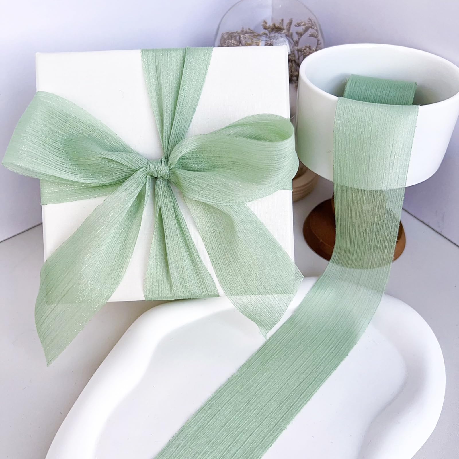 Nastro In Chiffon Verde 4cm X 5m - 4 Rotoli Per Regali, Matrimoni E Decorazioni