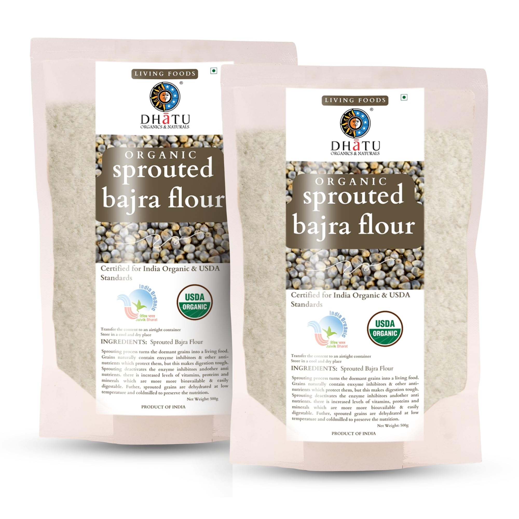 Organics Sprouted Bajra Flour 500g ( Pack of 2 ) | Pearl Millet Flour | 100% cold milled using German technology | LOW G-I, Daily use flour | Gluten-Free | High Fibre & Protein | Sajjalu/Kambu/Bajri Atta-image-8