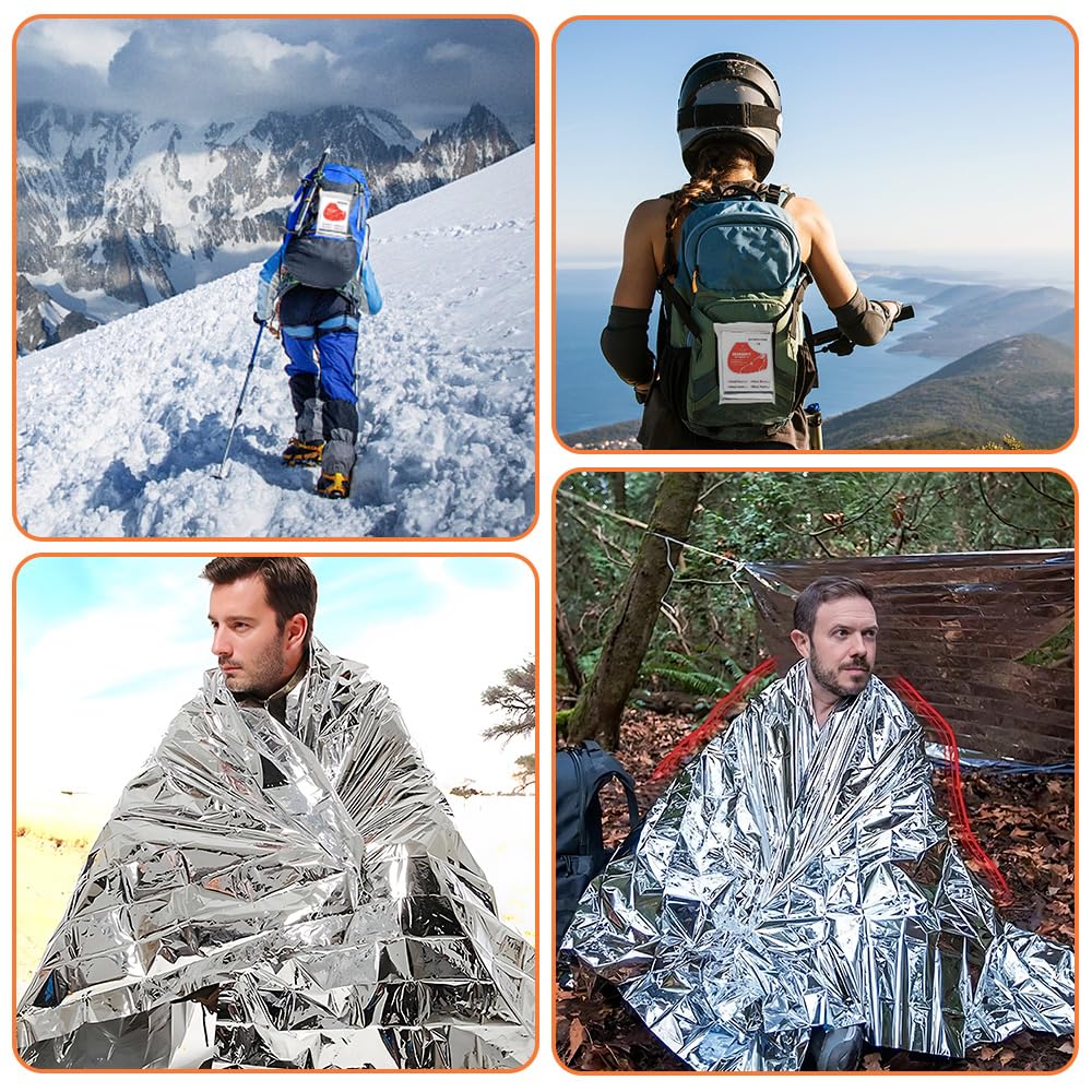 WYAN 4PCS Poncho de Survie d'urgence avec Capuche + 4PCS Couverture Thermique Couverture de Survie Reutilisable - Thermique, Imperméable, Coupe-Vent pour l'extérieur, Randonnée, Premiers Secours