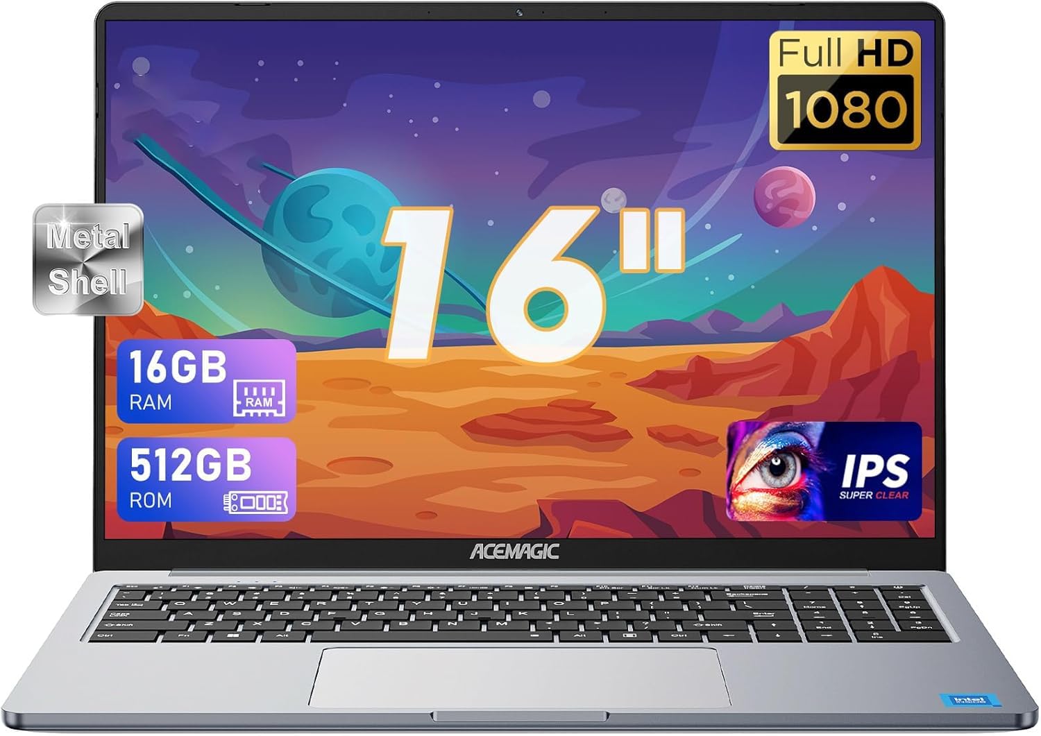 ACEMAGIC PC Portatile 16 Pollici 16GB DDR4 512GB SSD,In-tel N97(Fino a 3,6GHz) Notebook,1920 * 1200 IPS Full HD Portatile,Scocca in metallo,WiFi6,BT5.0,3*USB3.2,HDMI,tipo C Ufficio