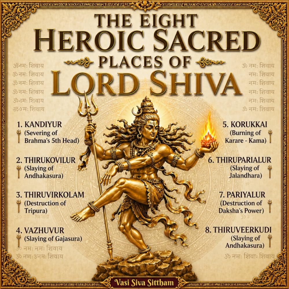 The Eight Heroic Sacred Places of Lord Shiva: Exploring the Divine Legends, Spiritual Power, and Cosmic Significance of Shiva’s Ashta Veeratta Sthalams