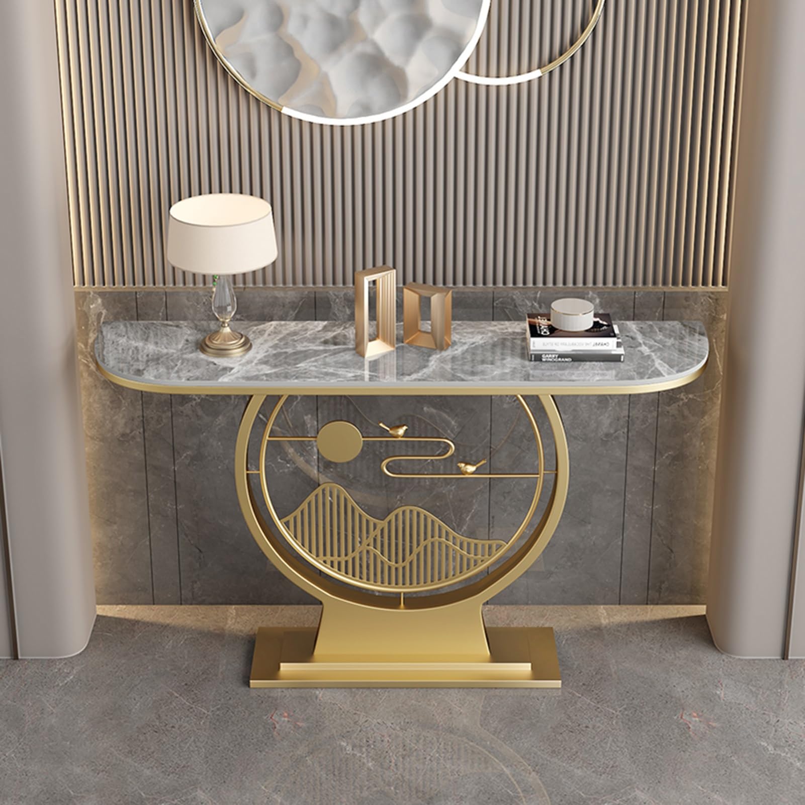 Mesa consola para recibidor, mesas auxiliares estrechas con estructura metálica, mesa auxiliar estilo rústico para colocar detrás del sofá, mesa de recibidor con espacio de almacenamiento, para sala