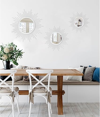 Miniatura 6 de HLFMVWE Espejo de pared Sunburst con radios para el hogar, espejo de arte de pared clásico de metal moderno, espejo colgante moderno, decoración de