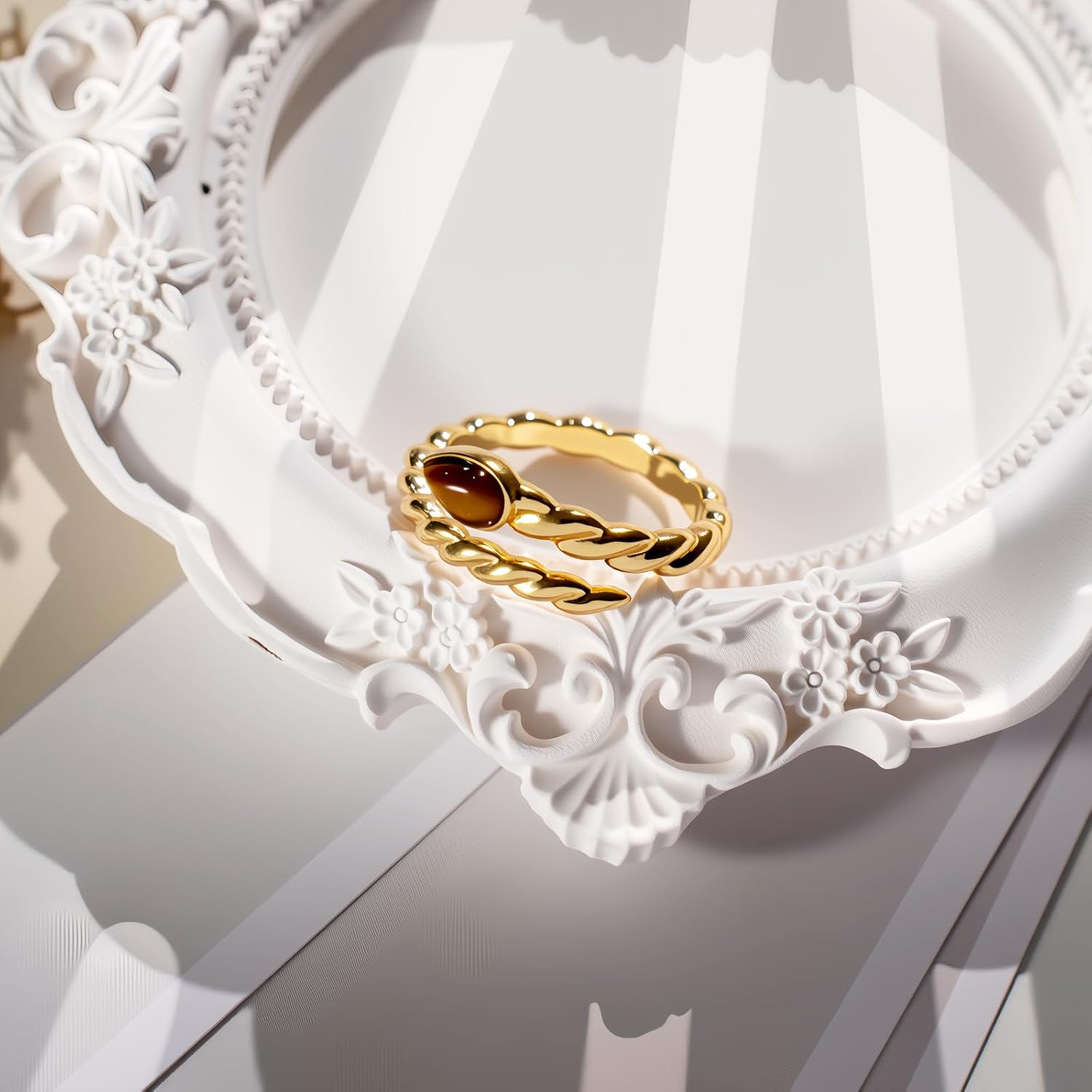 Adjustable 14k Gold Plated Tigers Eye Rings for Women, Vintage Boho Jewelry for Women - Image 5