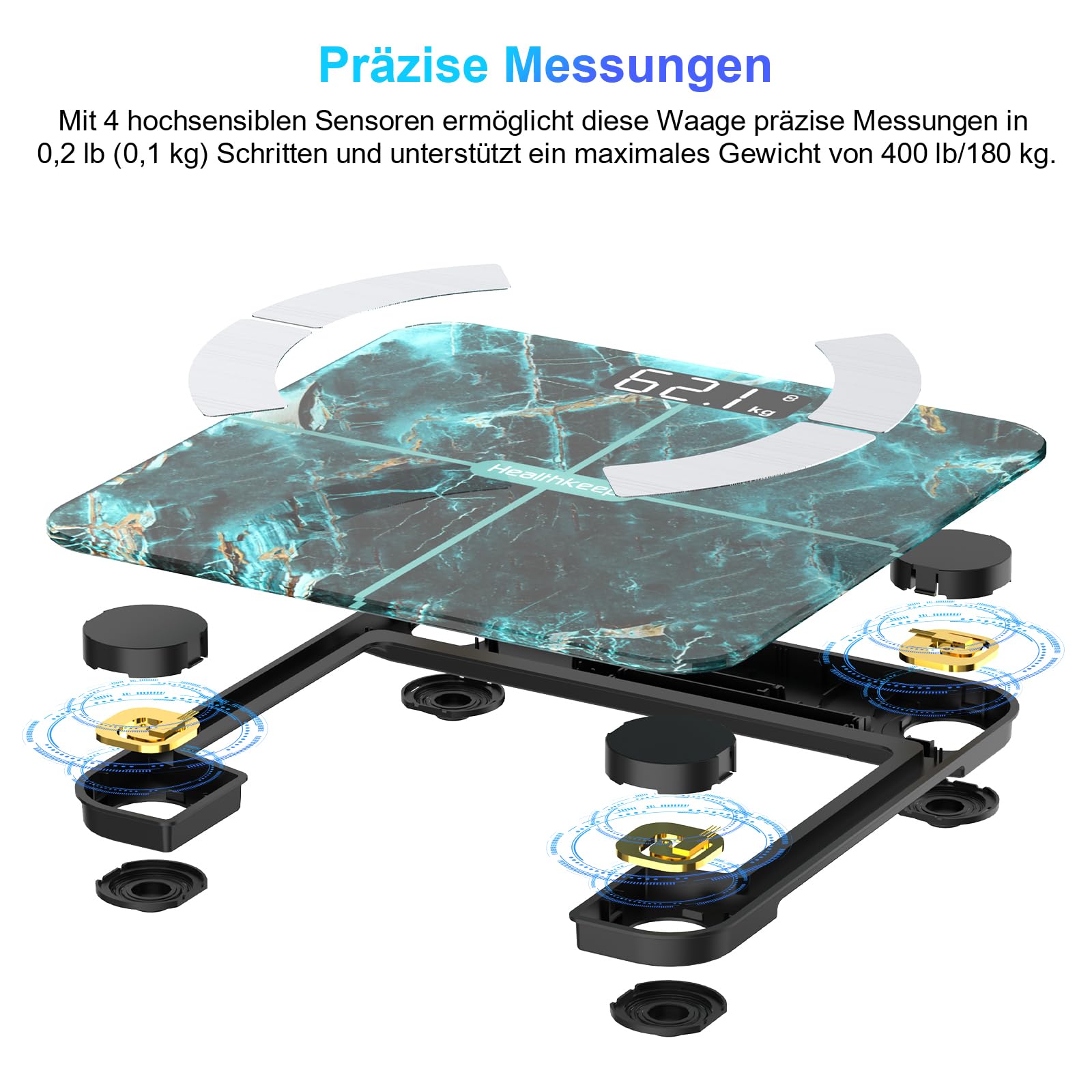Personenwaage Körperfettwaage, Digitale Waage Personen mit APP, Bluetooth Waagen für Körperfett 13 essentielle Körperwerte, Körperanalysewaage, BMI, Gewicht, Muskelmasse, Wasser, Skelettmuskel usw