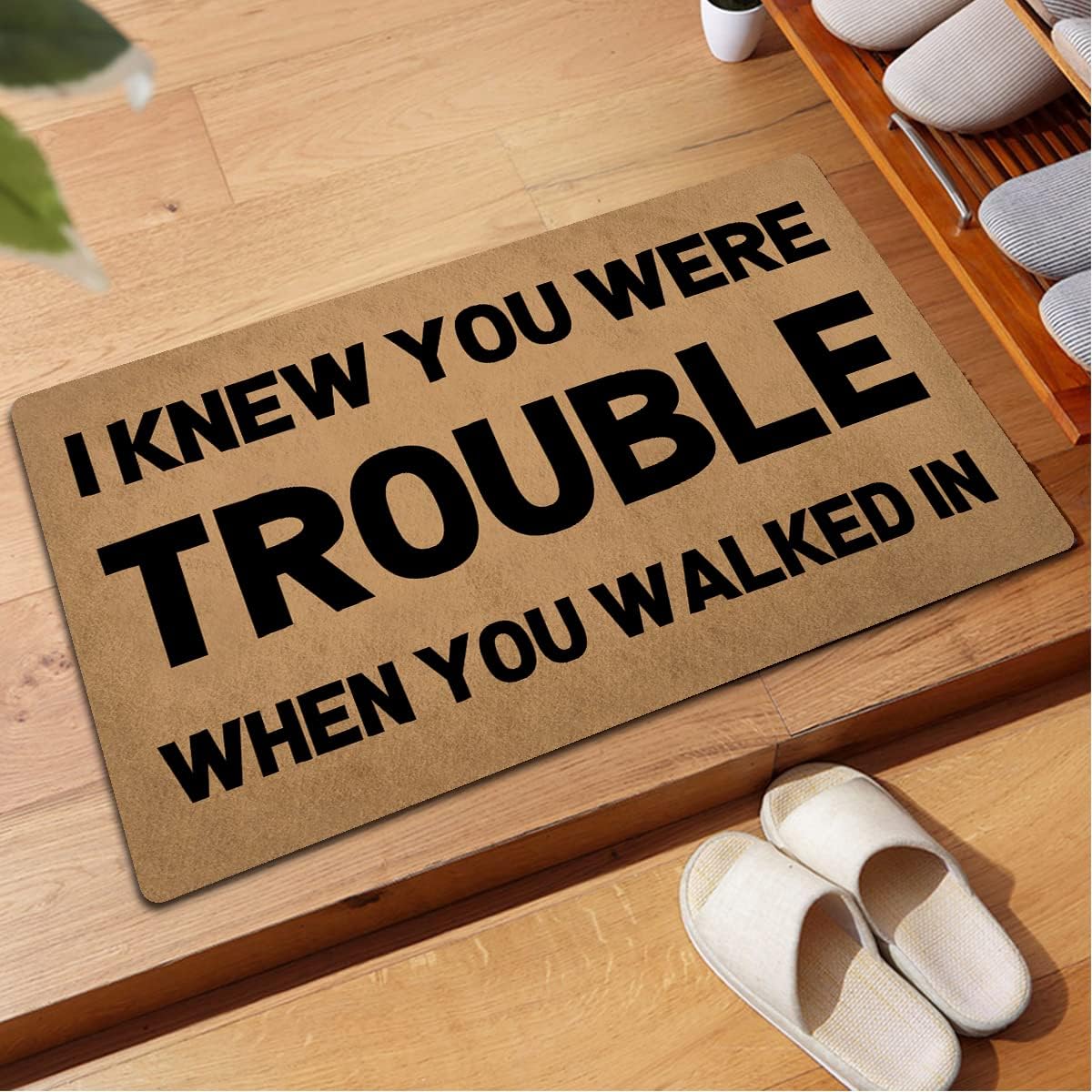 Funny Welcome Doormat Front Door Mats Indoor Entrance I Knew You Were Trouble When You Walked In Personalized Monogram Kitchen Rugs and Mats With Anti-Slip Rubber Back Novelty Gift Mat(23.7X15.9 in)