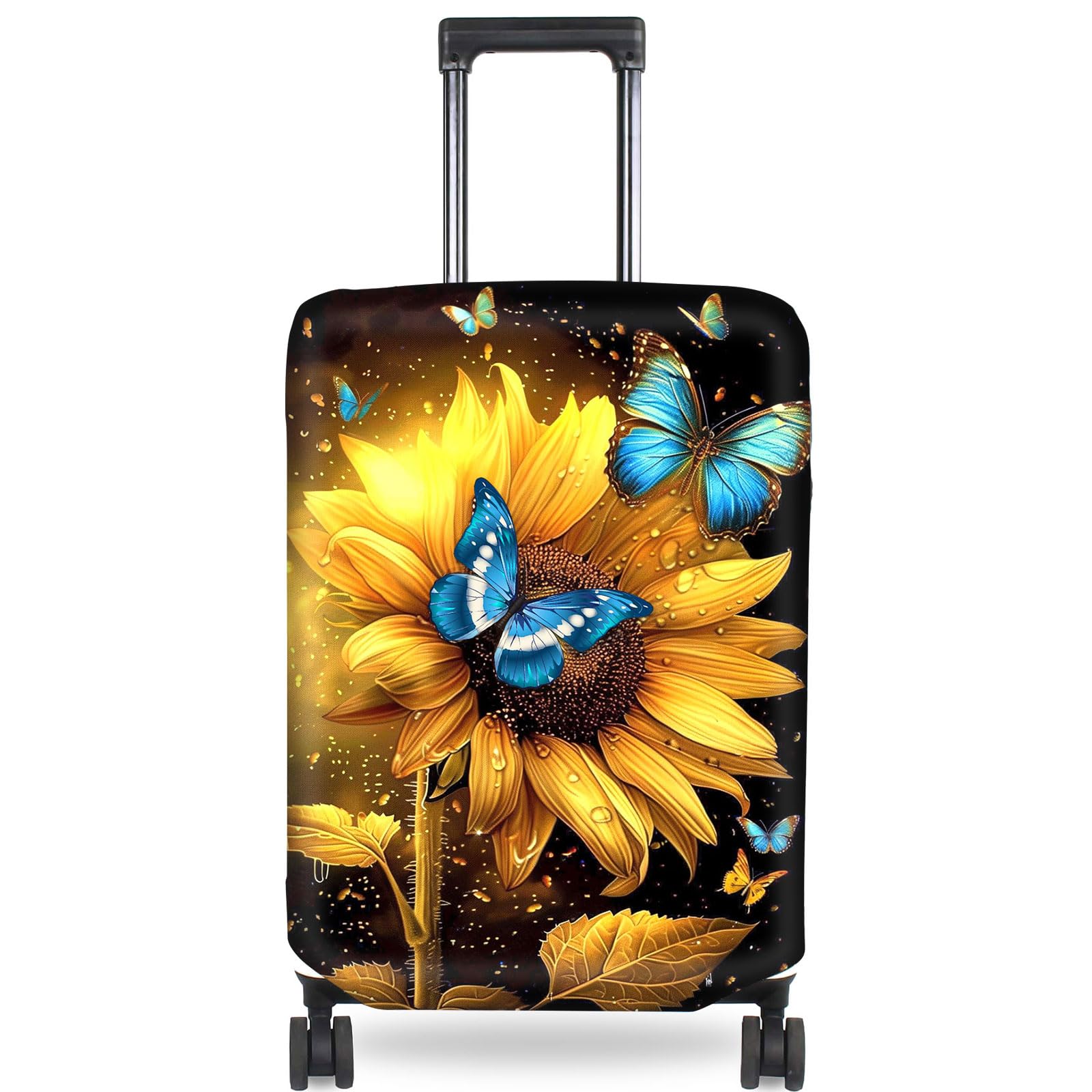 Qindaiwen Travel Luggage Cover, Luggage Covers for Suitcase TSA Approved, Washable Suitcase Protector Fits 26-28 Inch Luggage, Sunflower Butterfly