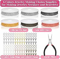 Vista 3 de selizo Cadenas para hacer joyas, cadenas de 60 pies para collar con alicates, anillos abiertos y cierres de langosta para hacer joyas, collares