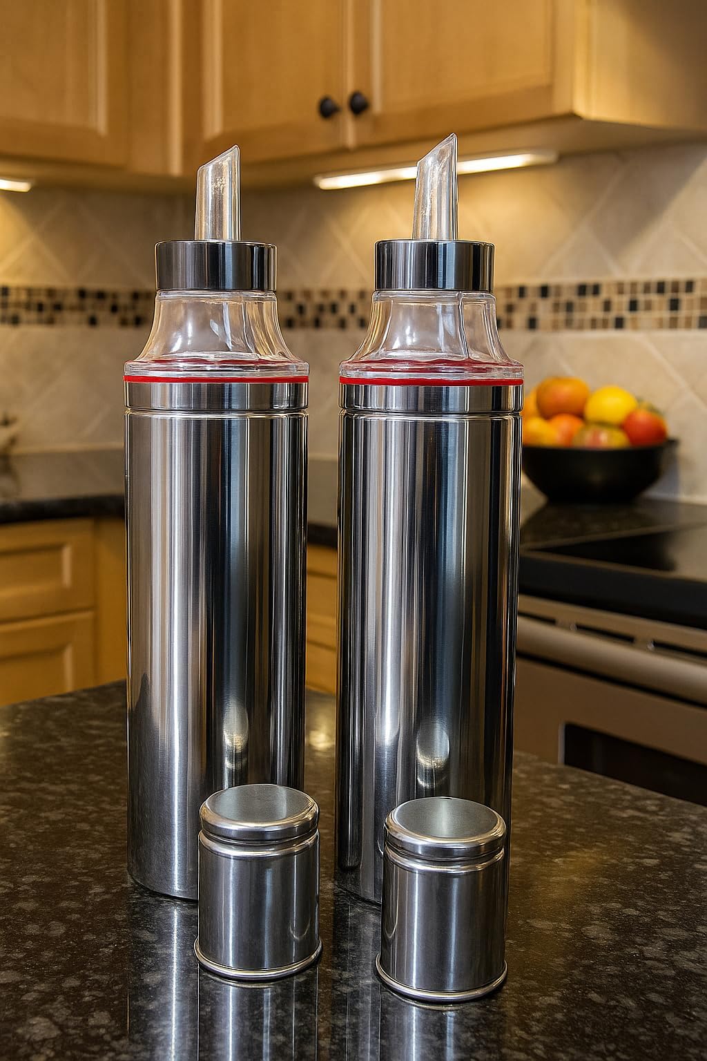 STEEPLE® Steel Oil Dispenser 1 litre | Oil Container | Oil Bottle | Storage Organizer | Pot | Cooking Oil Dispenser For Kitchen Set & Resturant Long Size 1000ml Pack Of 2