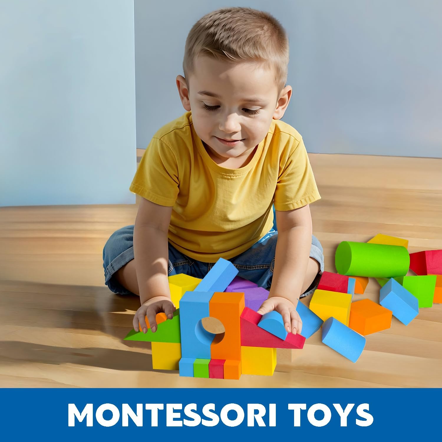 Pairez Toys Large Building Blocks for Toddlers 3-5, Big Foam Building Blocks, Baby Bath Toys, Soft Stacking Blocks Set, Montessori & Sensory Learning Toys for 3+ Years Old Boys & Girls (36PCS)