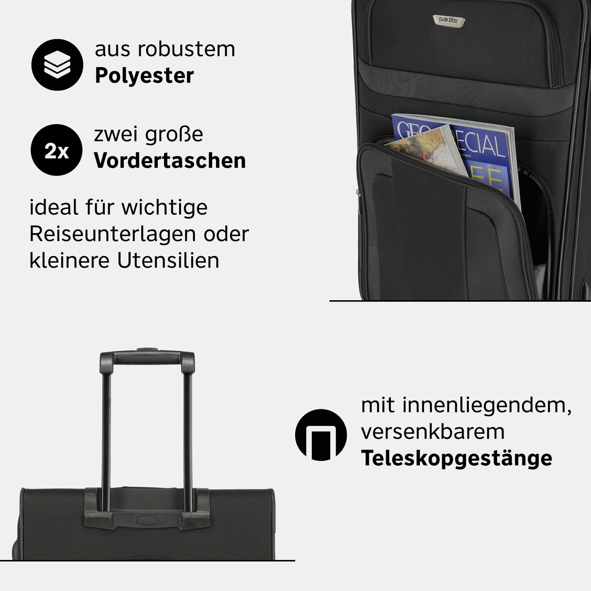 Orlando paklite Reisekoffer 73 cm 80 Liter Rollkoffer groß Weichschalen Trolley