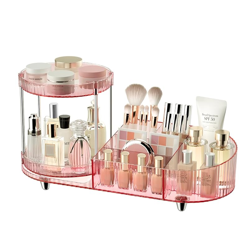 Organizador de maquiagem Jywantful para bancada, com 2 bandejas giratórias para perfumes e 5 compartimentos