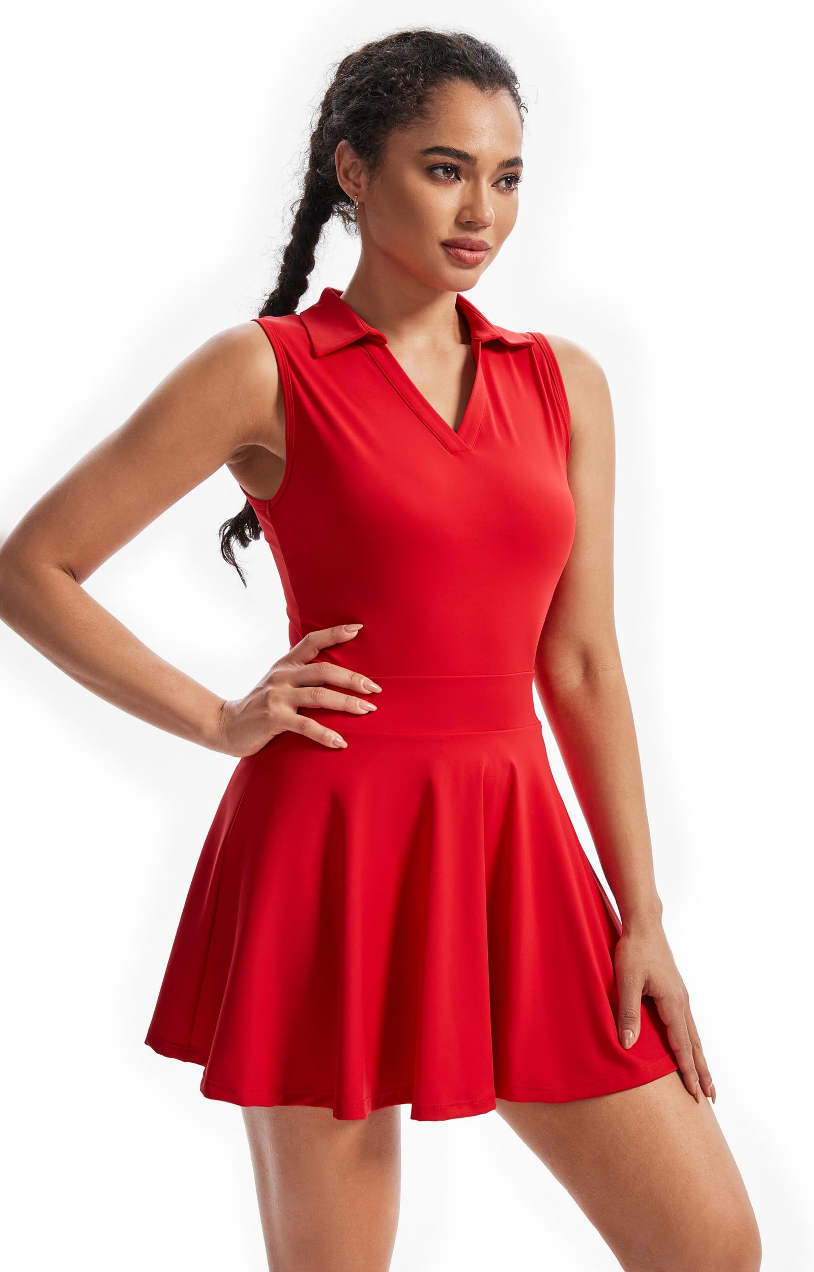 Polo Golf Tennis Dress Workout Athletic Dresses for Women Active Wear Exercise Sport Outfits with Built in Shorts Underneath Pockets 2 Piece Sets Cute Trendy Clothes Casual Summer Fall Red M