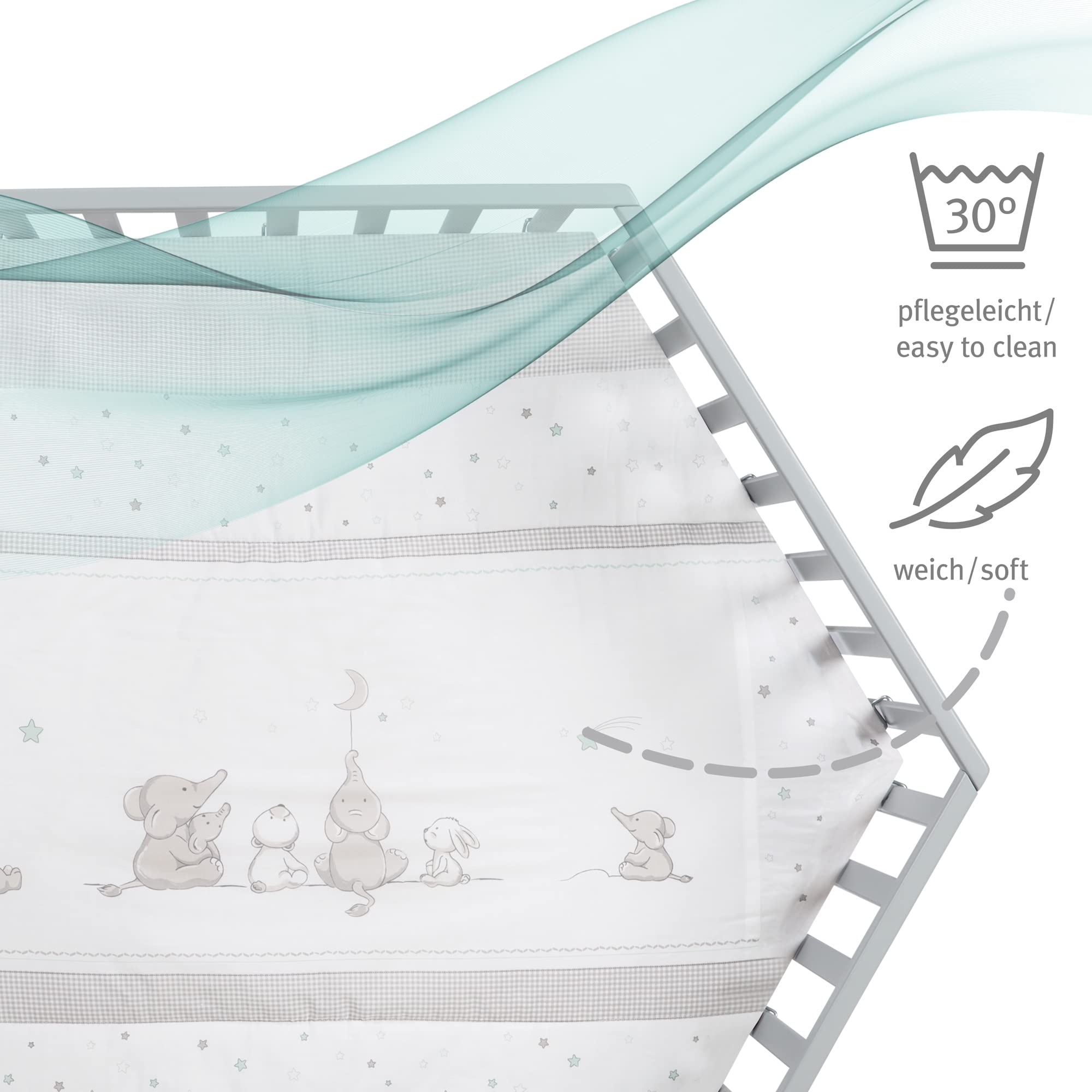 Pacchetto di roba Box per Bambini Sternenzauber Esagonale, Ruote con Freni, Base Regolabile in Altezza, + Materasso roba