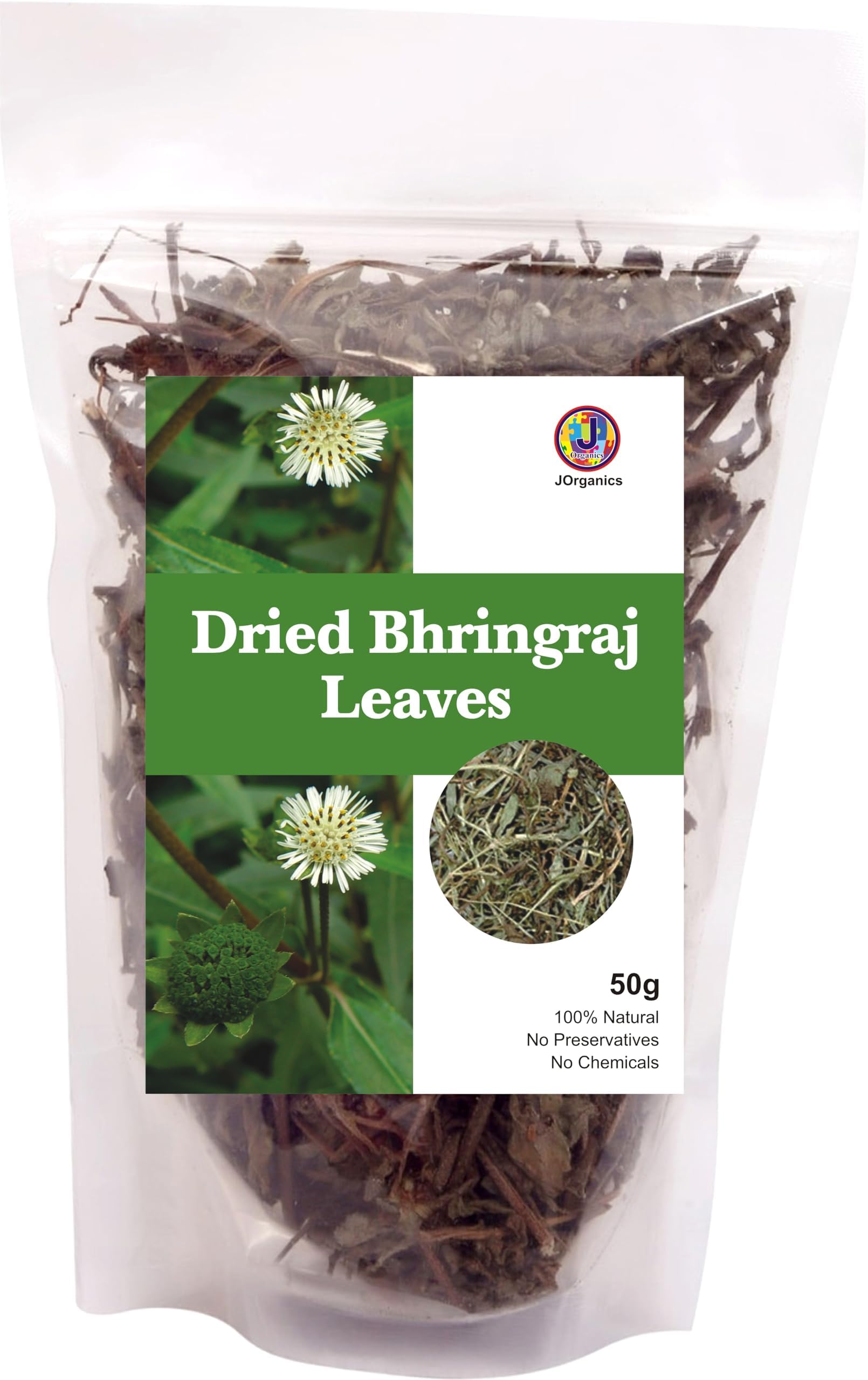 J Organics Raw Bringaraj/Bringraj Dry Leaves Powder - 100g, Powder Form, 100% Natural, No Chemical Added, for Hair Nourishment (50 Grams)