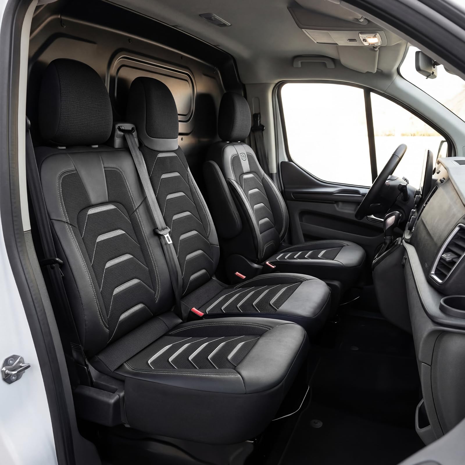 Housses de siège de voiture 2 + 1 pour Renault Master 4 / Nissan Interstar 3 2024-2026 - En lin - Ensemble de sièges avant droit passager divisé - Noir/gris
