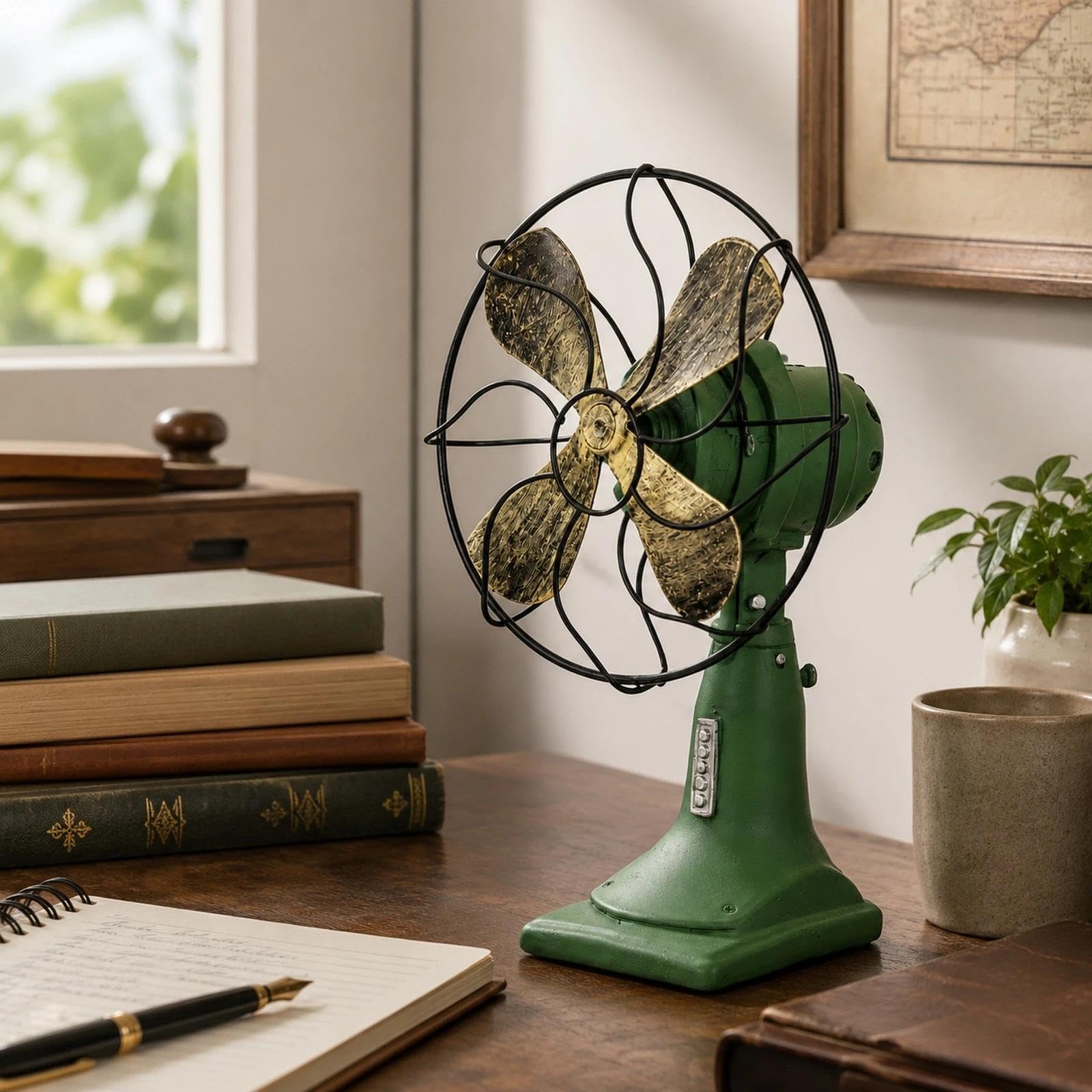 LOGOFUN Vintage Elektrische Fan Figur Retro Harz Desktop Ornament