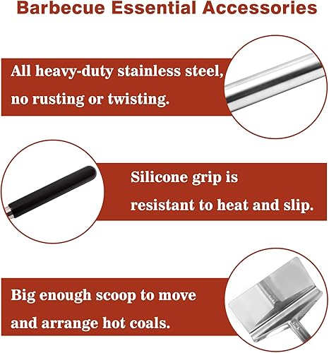 Miniatura 4 de Mydracas Rastrillo de carbón para cenizas, rastrillo de carbón de acero inoxidable para horno de pizza, 32 pulgadas