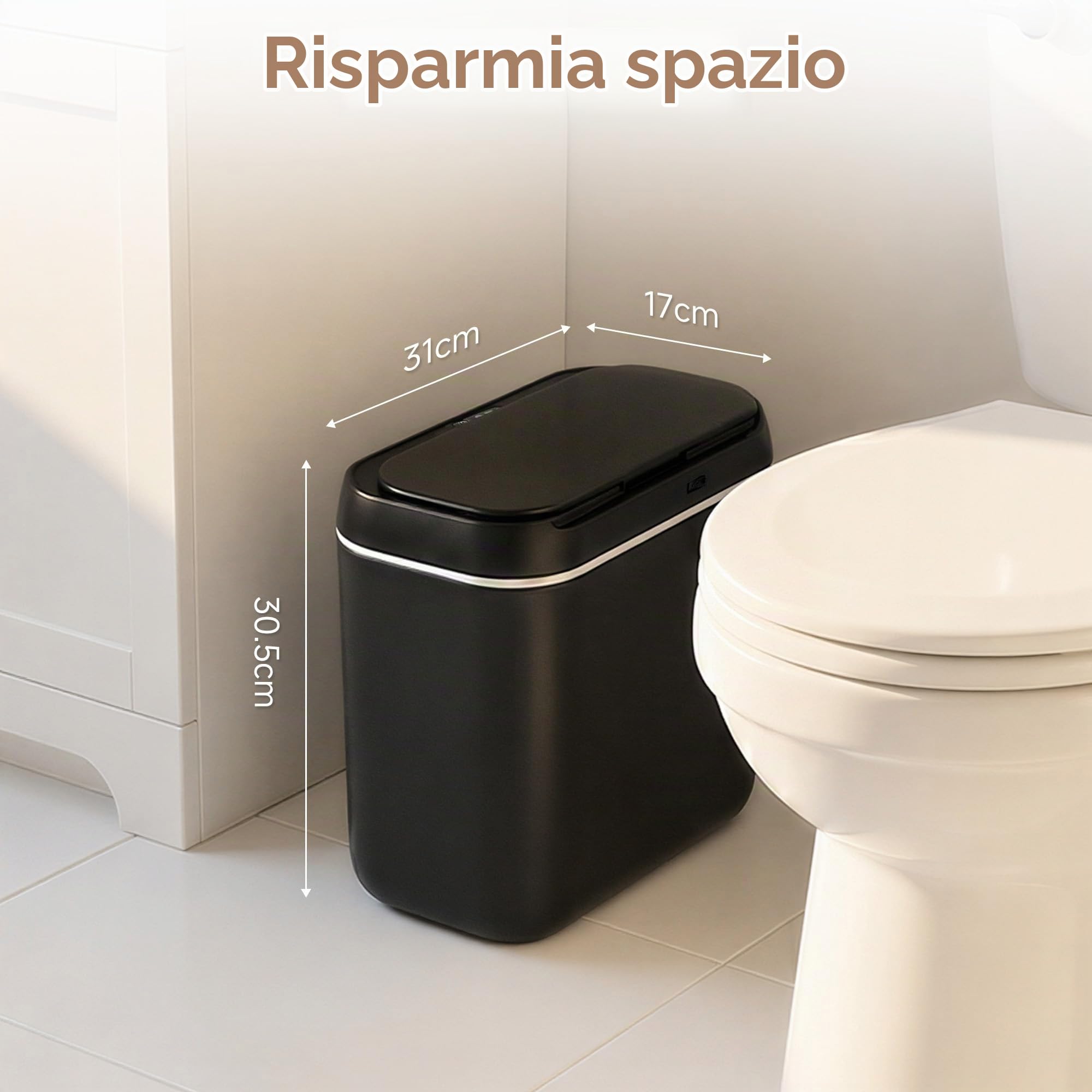 Set di 2 Pattumiere con Sensore, 15L, Pattumiera Automatica con Coperchio, Sensore di Movimento Intelligente, Silenziosa, Impermeabile, per Ufficio, Camera da Letto, Cucina