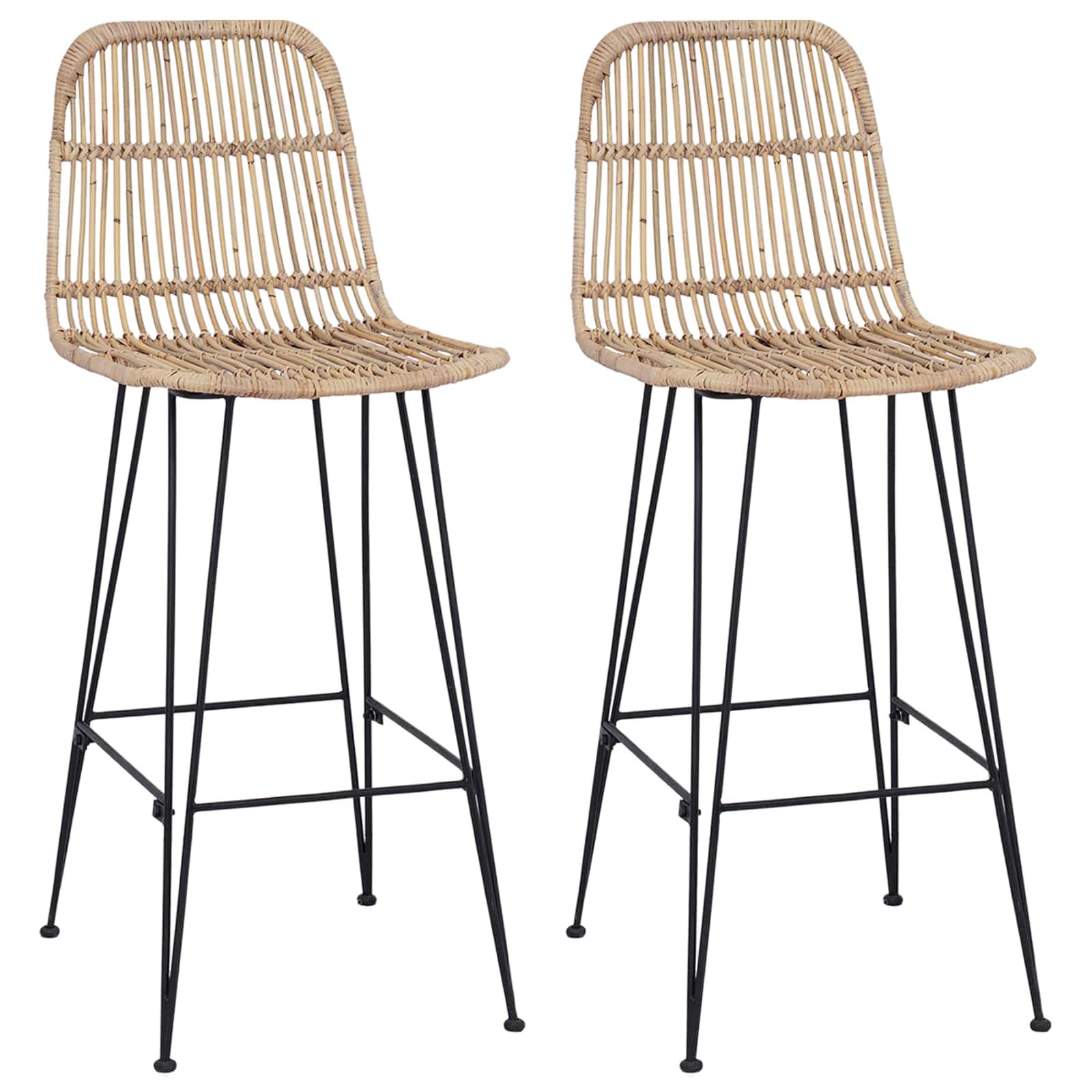 Taburete de bar 2pcs Natural 44 * 55 x 109 cm Rattan y Acero