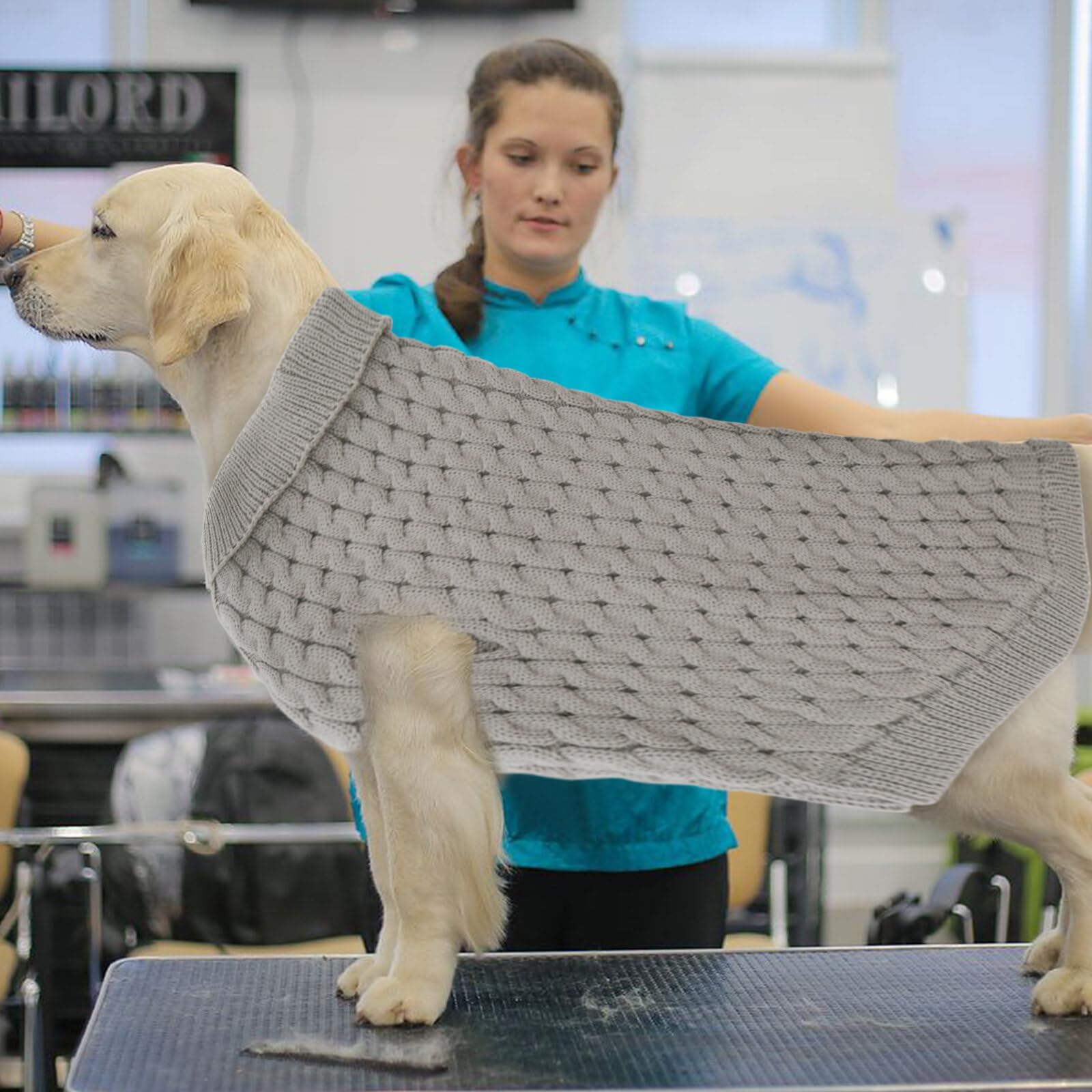 Hondencoltrui, strik, gebreide hondentrui, warme hondenwinterkleding, gebreide gehaakte hondenjas, kerstkostuum voor kleine, middelgrote en grote honden en katten (wit, M