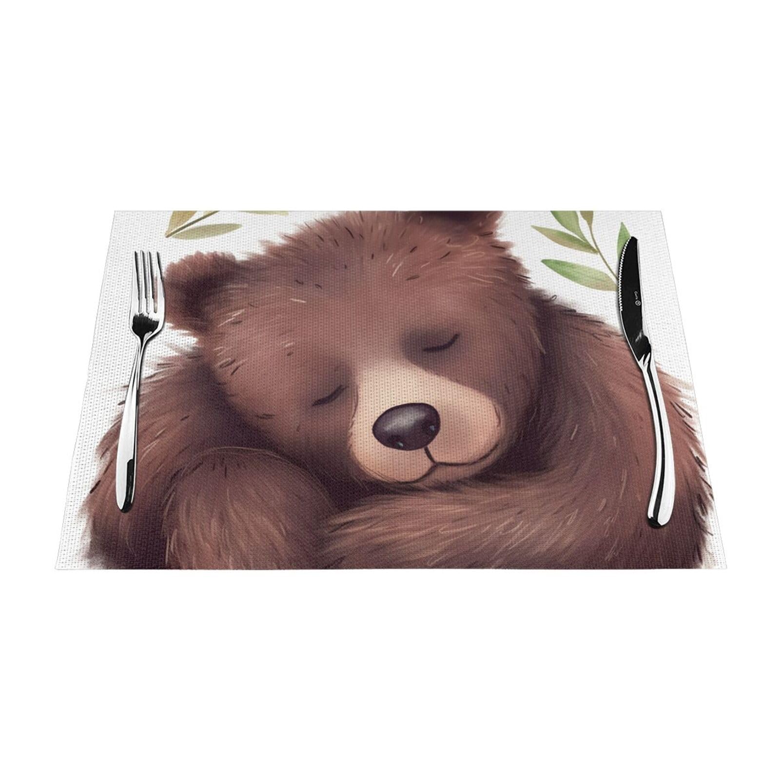 Set de table en vinyle lavable antidérapant résistant chaleur 30,5x45,7cm cuisine bébé ours