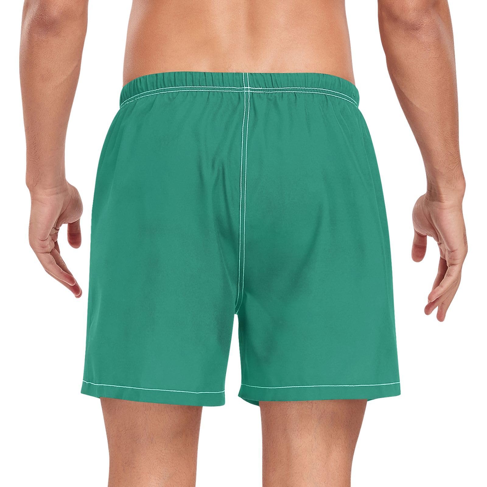 Olive Green Solid Color Pure Teal PlainMens Swim Shorts Mens Double Layer Running Shorts with Pockets and Compression Liner Beachwear Lightweight