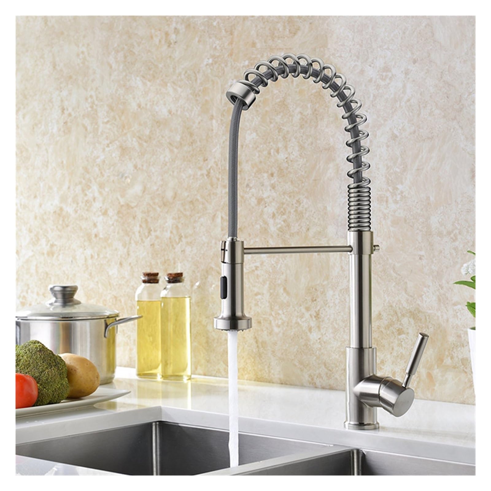 Grifo de Cocina Grifo de Cocina extraíble Duradero y Resistente con rociador Grifo de Fregadero de Cocina de níquel Cepillado